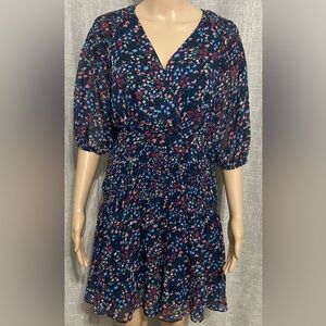 New* Ted Baker Casidee Heart Print Puff Sleeve Chiffon Mini Dress~Size:1(M)blue